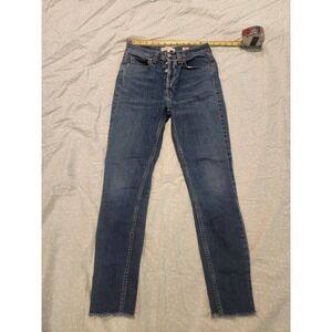 RE/DONE Originals High Rise Skinny Jeans Medium Wash Raw Hem Button Fly Size 25